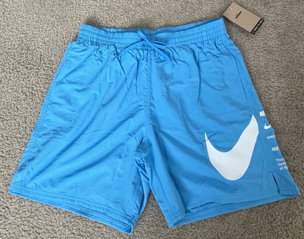 Nike Swoosh Swim Shorts Men M Blue 6.5” Inseam Lined Trunks NWT NEW